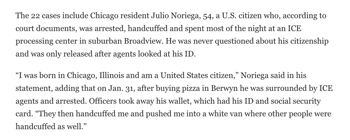 This is even worse than I imagined from the summary. They snatched him off the street and detained him overnight even though he was carrying his ID and social security card proving his US citizenship on him the whole time.