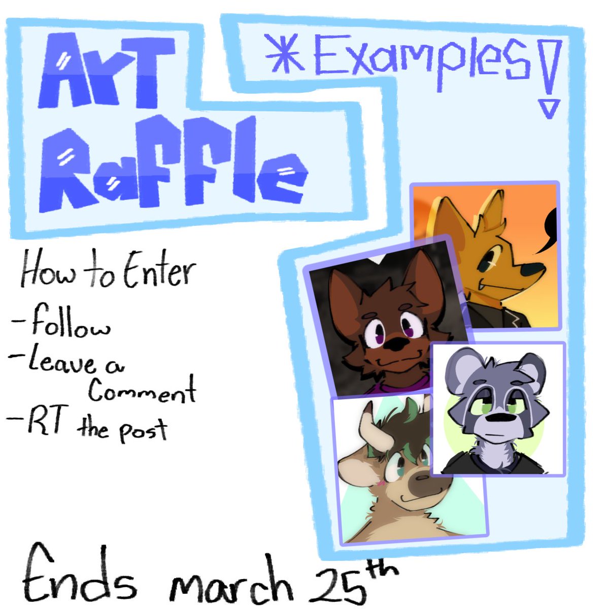🎉 Art raffle for the 400 followers! 🎉

Uhh this is my first time doing that so come on, the winners will get a cute icon of their fursona!!! 

To enter:
💬 Comment anything
🔄 RT
👀 Follow me

Ends in a week! (March 25) ⏳ Good luck! .w. 💜💜