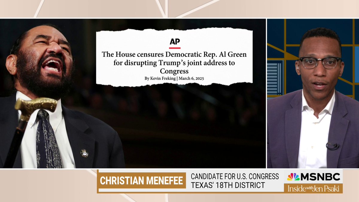 .<a href="/CDMenefee/">Christian D. Menefee</a>: “I thought what Congressman Al Green did was incredibly Texas, because Texas Democrats know how to fight… What Congressman Green did was stand up and call out what is not right. And that's exactly what we need in DC.”

bsky.app/profile/inside…