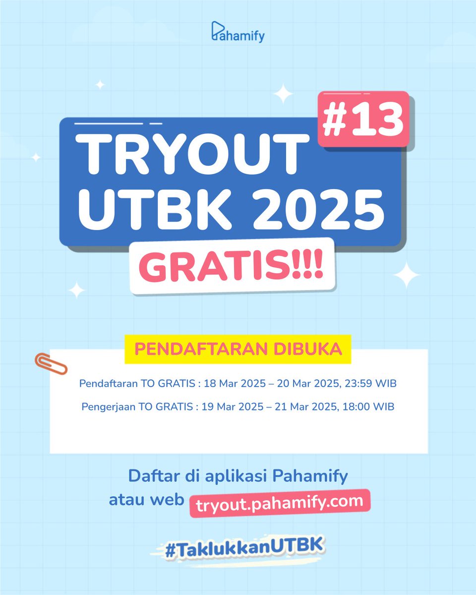 🥇Pendaftaran TO UTBK 2025 #13 GRATIS Dibuka🥇

Pendaftaran GRATIS terakhir: 20 Maret 2025 | 23.59 WIB

Daftar di app Pahamify atau di tryout.pahamify.com