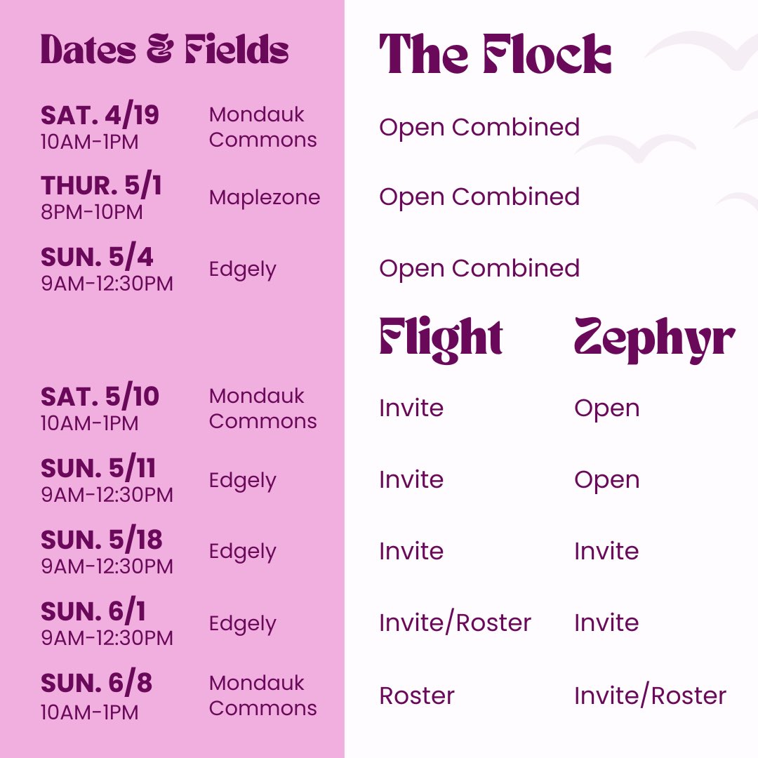 Flock tryouts are here! 🥳🦅 we can’t wait!

Fill out our tryout form in the linktree in our bio