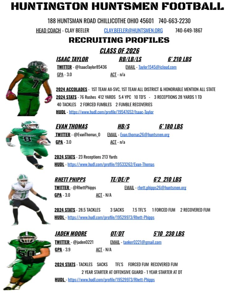 CoachClayB's tweet photo. @HuntsmenFball 2026 Recruiting Profiles! 
@IsaacTaylo85436 @EvanThomas_0 @RhettPhipps @Jaden0221 https://t.co/s4w7nX7dG4