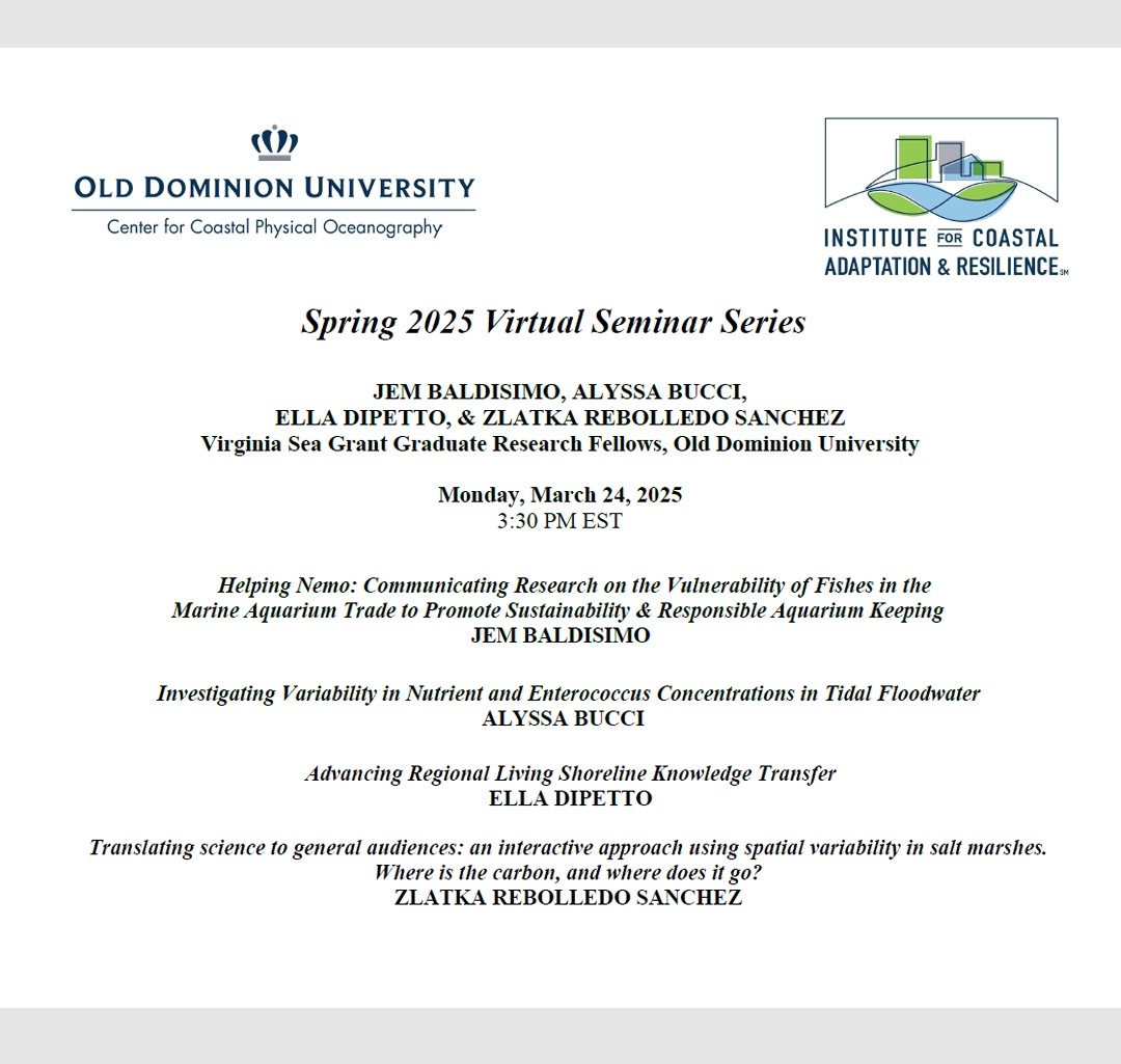 ODU Biology Dept. (@biologyatodu) on Twitter photo We are excited to announce the Spring 2025 Virtual Seminar Series highlighting graduate students from Biology! This seminar series will be on Monday March 24, 2025 at3:30 pm EST. Please reach out to Dr. Wie Yusuf (JYusuf@odu.edu) to register for the Zoom link. We are excited to announce the Spring 2025 Virtual Seminar Series highlighting graduate students from Biology! This seminar series will be on Monday March 24, 2025 at3:30 pm EST. Please reach out to Dr. Wie Yusuf (JYusuf@odu.edu) to register for the Zoom link.