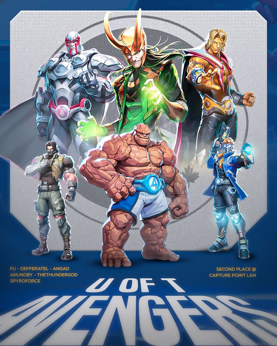 Congrats to UofT Avengers 

Huge shoutout to the UofT Avengers for securing 2nd place in Capture Point's Marvel Rival LAN Tournament! 

Amazing teamwork, strategy, and skills on display - well played! 

#MarvelRivals #uoft #BLEEDBLUE #UTES
