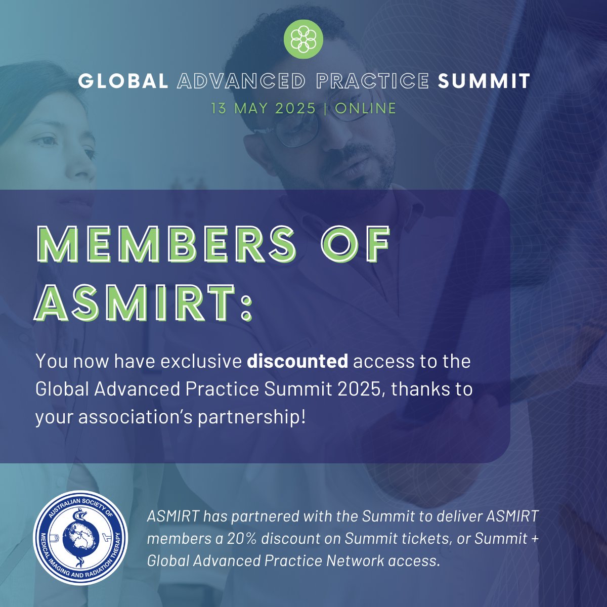 Great news, #ASMIRT members! Your association has partnered with the upcoming #GAPS2025 which means members receive a discount on tickets 👏

➡️ Download the flyer here to access your discounts: loom.ly/TeeE7co

#AdvancedPractice #AssociationPartner #MedicalRadiation