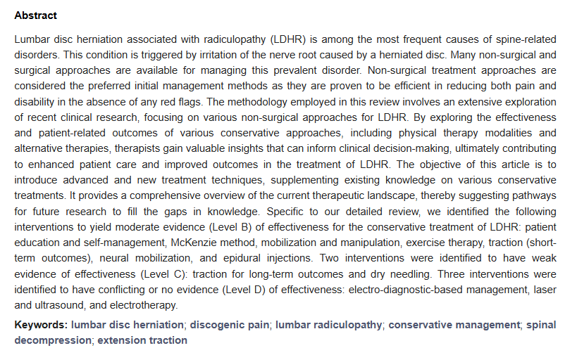 JCM_MDPI's tweet photo. #mdpijcm
#Feature_Paper
🏆#Highly_Cited_Paper
#HighlyReviewed
🥳Views 17955, Citations 9🤩
Non-Surgical Approaches to the Management of #Lumbar_Disc_Herniation Associated with Radiculopathy: A Narrative Review

😍https://t.co/F45RsgQMXQ https://t.co/Ad9yM9GTw7