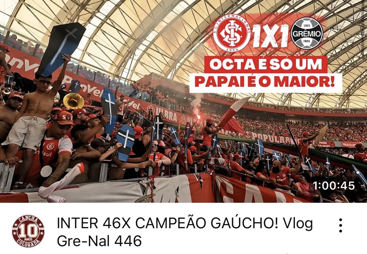 VÍDEO NOVO NO AR! 🔥🏟️

Uma hora de conteúdo, uma cobertura com o sentimento que é viver esse clube no pré jogo, cantando na bancada e celebrando com a nossa gente o 46° gauchão do Colorado. OCTA NESSE ESTADO EXISTE APENAS UM! 🇦🇹🇦🇹

Assiste como foi!
🔗 youtu.be/gGOVXC3x9Yc
