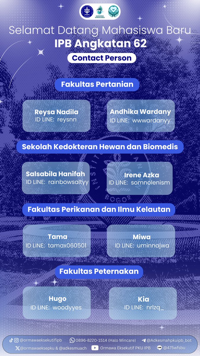 adkesmuach's tweet image. [𝐒𝐄𝐋𝐀𝐌𝐀𝐓 𝐃𝐀𝐓𝐀𝐍𝐆, 𝐌𝐀𝐇𝐀𝐒𝐈𝐒𝐖𝐀 𝐁𝐀𝐑𝐔 𝐀𝐍𝐆𝐊𝐀𝐓𝐀𝐍 𝟔𝟐 𝐉𝐀𝐋𝐔𝐑 𝐒𝐍𝐁𝐏 𝟐𝟎𝟐𝟓!]

Selamat atas pencapaianmu! Perjalanan panjang penuh usaha dan doa akhirnya membawamu ke IPB University.

Silahkan hubungi CP di bawah untuk masuk ke grup angkatan ya!🤗
