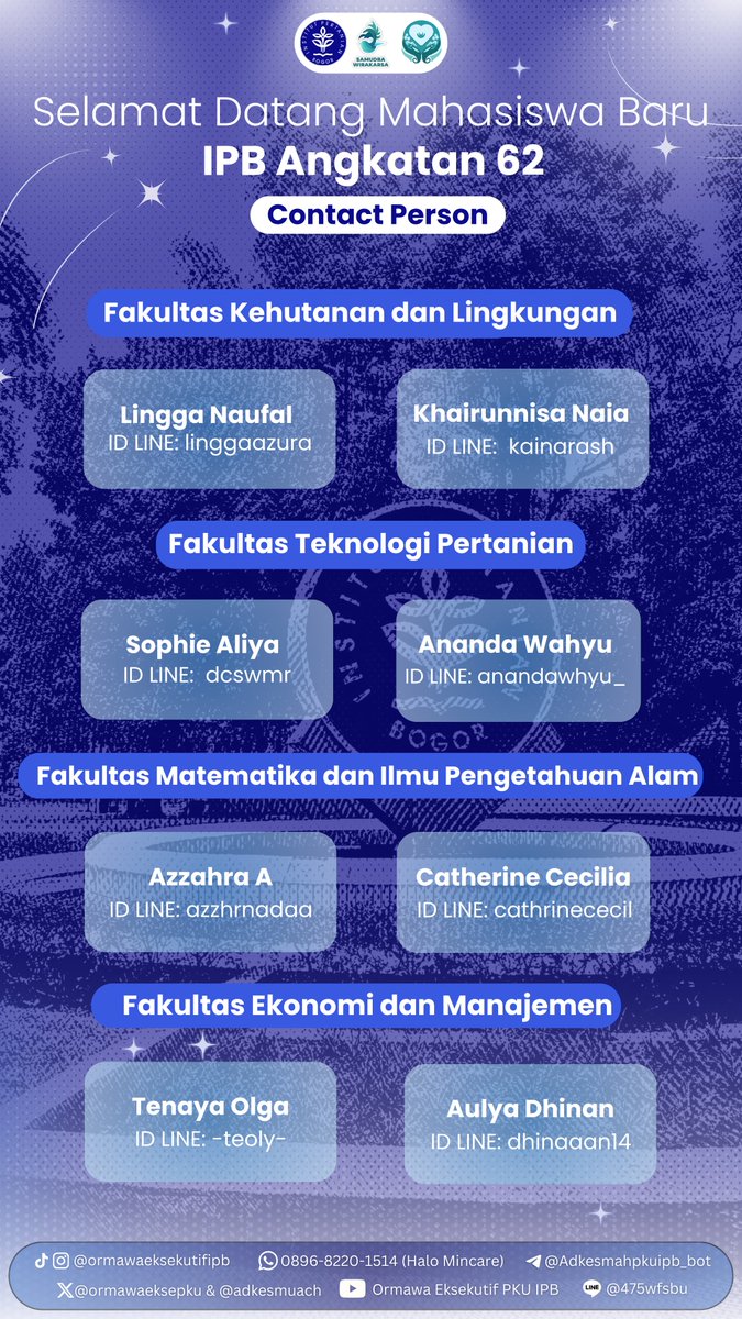 adkesmuach's tweet image. [𝐒𝐄𝐋𝐀𝐌𝐀𝐓 𝐃𝐀𝐓𝐀𝐍𝐆, 𝐌𝐀𝐇𝐀𝐒𝐈𝐒𝐖𝐀 𝐁𝐀𝐑𝐔 𝐀𝐍𝐆𝐊𝐀𝐓𝐀𝐍 𝟔𝟐 𝐉𝐀𝐋𝐔𝐑 𝐒𝐍𝐁𝐏 𝟐𝟎𝟐𝟓!]

Selamat atas pencapaianmu! Perjalanan panjang penuh usaha dan doa akhirnya membawamu ke IPB University.

Silahkan hubungi CP di bawah untuk masuk ke grup angkatan ya!🤗