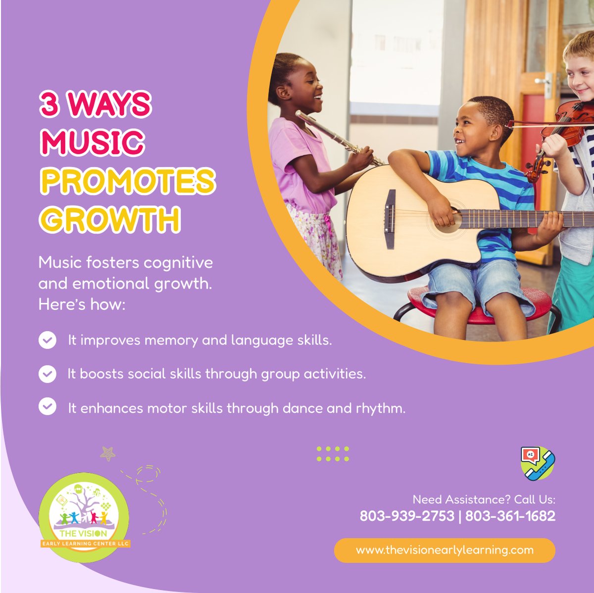 thevisionearly's tweet image. Music and movement play a vital role in your child’s growth. Foster development through fun, rhythmic activities today!

#CayceSC #ChildCare #MusicAndDevelopment