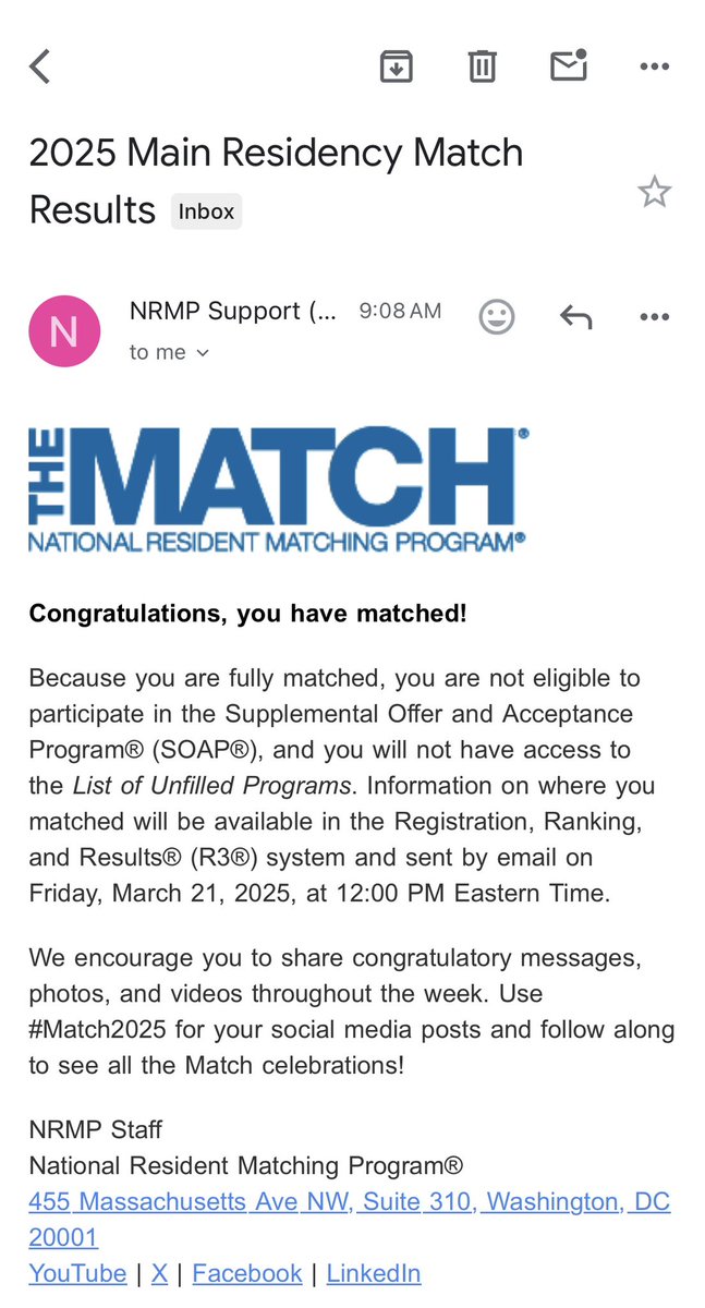 BalanatarajanMD's tweet photo. Matched!! 🤑 #Match2025 https://t.co/hEZtjZJ7Eb