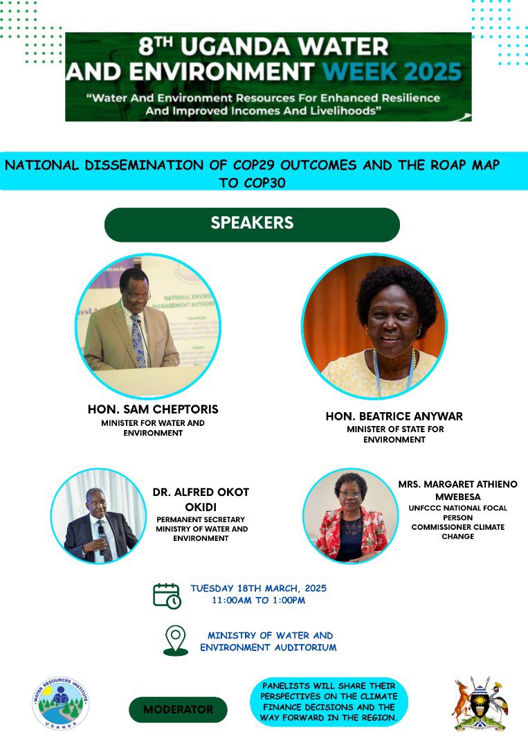 Climate Change Department (@ccd_ug) on Twitter photo UWEWK2025 Side-event #DAY2: Join us today at the Ministry of Water and Environment, Auditorium as we discuss the outcome from CoP29 and Uganda's roadmap to CoP30 #ccd #UWEWK2025 #COP29 #COP30 <a href="/min_waterUg/">MINISTRY OF WATER AND ENVIRONMENT 🇺🇬</a> <a href="/WRIUga/">Water Resources Institute Uganda</a> <a href="/samcheptoris/">sam cheptoris</a> <a href="/MamaMabira/">Beatrice Anywar</a> <a href="/okidi64/">Dr. Alfred Okot Okidi</a> <a href="/MargaretMwebesa/">Margaret Athieno Mwebesa</a> UWEWK2025 Side-event #DAY2: Join us today at the Ministry of Water and Environment, Auditorium as we discuss the outcome from CoP29 and Uganda's roadmap to CoP30 #ccd #UWEWK2025 #COP29 #COP30 <a href="/min_waterUg/">MINISTRY OF WATER AND ENVIRONMENT 🇺🇬</a> <a href="/WRIUga/">Water Resources Institute Uganda</a> <a href="/samcheptoris/">sam cheptoris</a> <a href="/MamaMabira/">Beatrice Anywar</a> <a href="/okidi64/">Dr. Alfred Okot Okidi</a> <a href="/MargaretMwebesa/">Margaret Athieno Mwebesa</a>