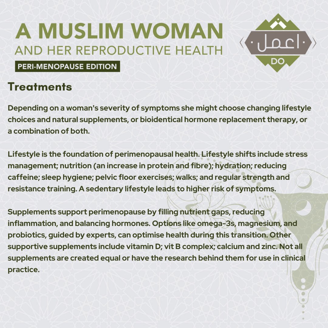 dolearningZA's tweet image. 13. Treatments 

#DoLearning #RamadanSeries #MuslimWoman #perimenopause #Islam
