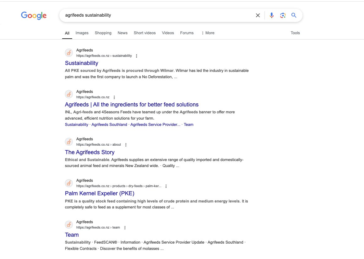 Awkward!

The Agrifeeds sustainability page seems to have gone missing after <a href="/GreenpeaceNZ/">Greenpeace Aotearoa</a> exposed them for including illegal palm kernel in their supply chain.