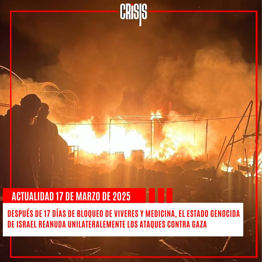 ACTUALIDAD | DESPUÉS DE 17 DÍAS DE BLOQUEO DE VIVERES Y MEDICINA, EL ESTADO GENOCIDA DE ISRAEL REANUDA UNILATERALEMENTE LOS ATAQUES CONTRA GAZA

Los ataques de Israel dejan al menos 300 muertos. Una vez más, lxs mas afectadxs son jóvenes, niños y bebés.