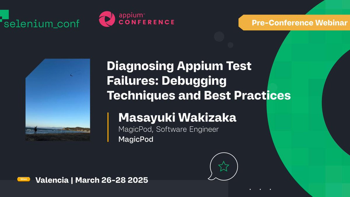 Masayuki Wakizaka, a member of our software development team, will be speaking at a pre-conference webinar for SeleniumConf &amp; AppiumConf 2025 ✨  

 Don't miss it if you want to gain insight into debugging techniques and best practices for Appium 👀

linkedin.com/events/diagnos…