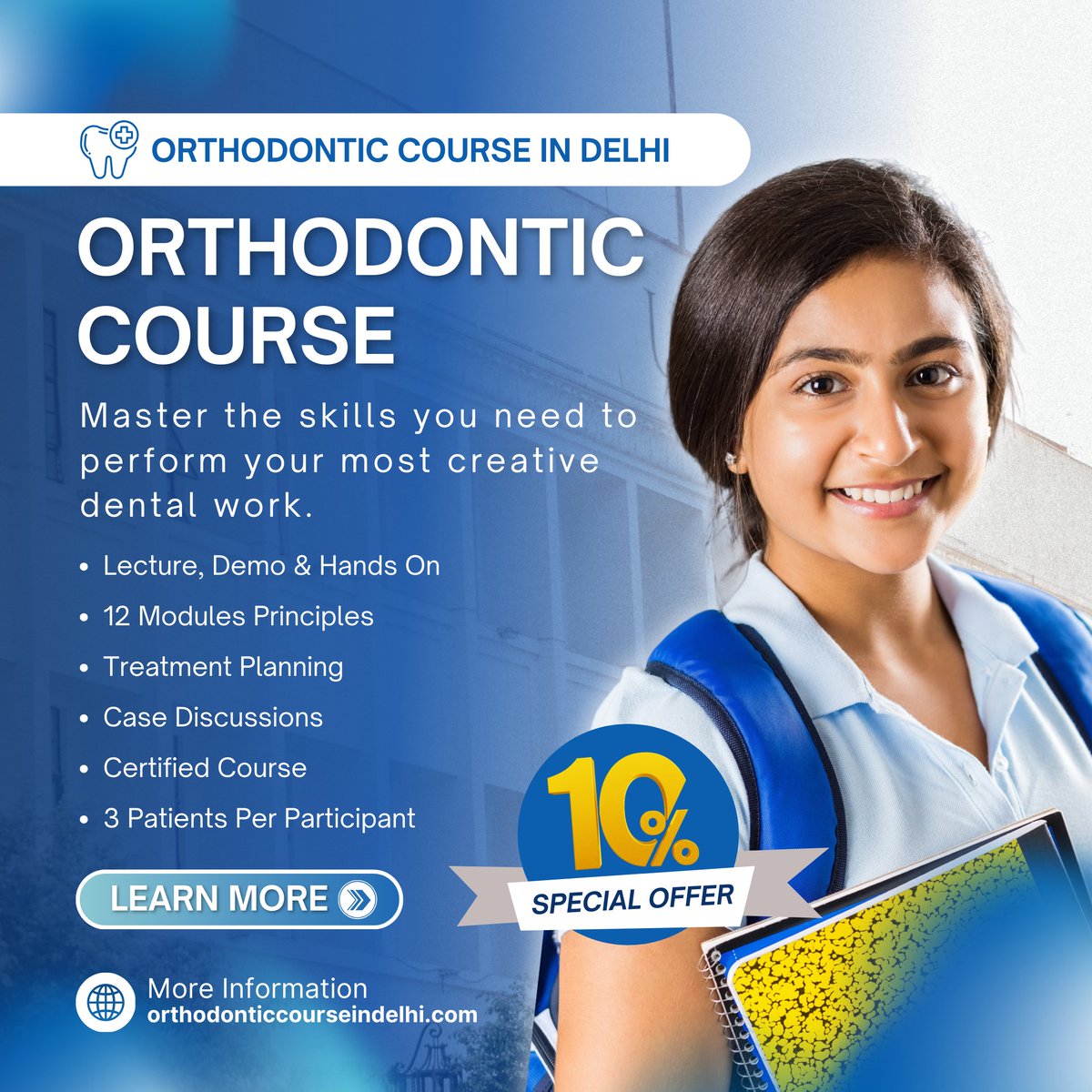 Orthodontic2024's tweet image. 🎓 Exclusive Offer: 10% OFF on Our Specialized Orthodontic Course! 🦷

🚨 Limited Seats Left – Enroll Now! 🚨

📞 Enroll Now:
Call +91 98117-63843 to secure your seat today!
📍 Location: New Delhi Rohini West Metro Station

#OrthodonticsCourse #DentalEducation #DrKapilSaroha