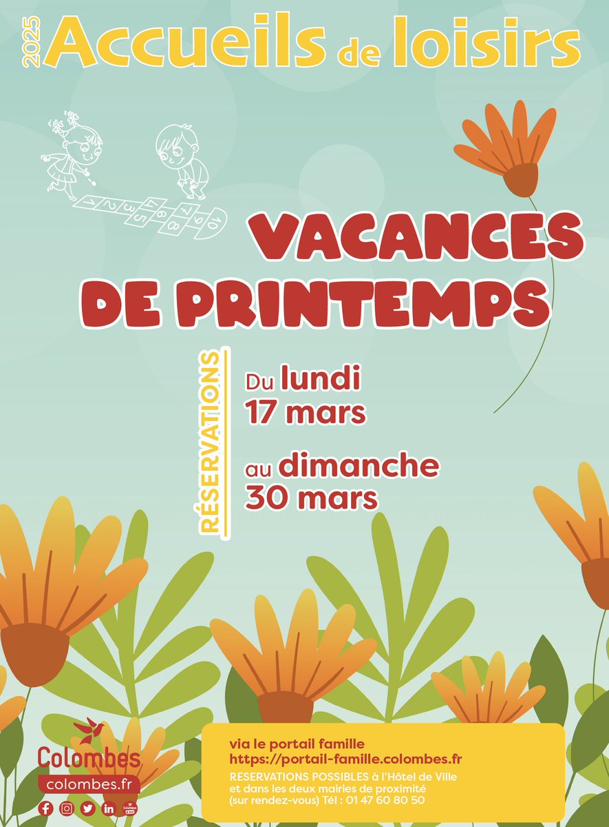 🌸🌿 Vacances de printemps 🌸🌿
ℹ Début des inscriptions / réservations en accueils de loisirs !
📅 Du 17 mars au 30 mars 2025
👉 Infos : urlr.me/x8zNDZ