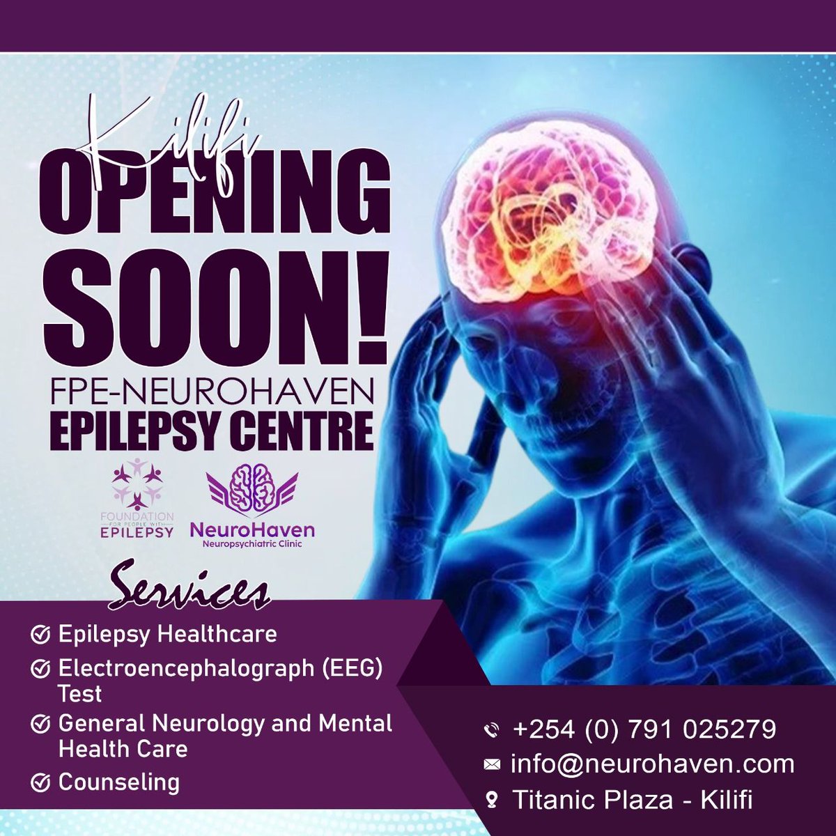 Are you Ready!!! We are opening a new clinic in Kilifi Town FPE-NeuroHaven Epilepsy Centre 
BIGGER and Better! We are ready to serve you! Stay tuned for more details. 
#GoodNews #kilifi #epilepsy #neuroscience #epilepsyawareness