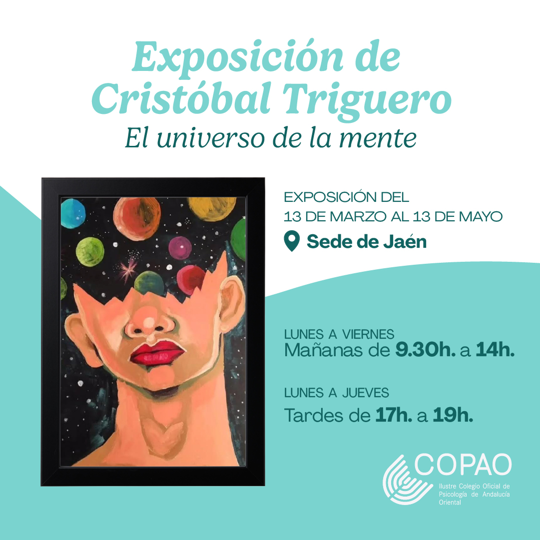 COPORIENTAL's tweet image. Visita en nuestra sede de #Jaén la #exposición del #pintor Cristóbal Triguero sobre el mundo de la mente. La muestra quedará expuesta hasta el 13 de mayo y el horario es:

🗓️ De lunes a jueves: de 09:30 a 14:00 y de 17:00 a 19:00 horas

🗓️ Viernes: sólo de 09:30 a 14:00 horas