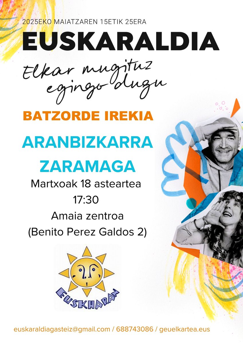 Egun on lagunok!!
Hona hemen gaurko arratsalderako deialdi polita: <a href="/EuskaraldiaGast/">Euskaraldia Gasteiz</a> Zaramagan eta Aranbizkarran berotzeko bilera dugu.

Bota ideiak euskara pizteko... eta aukeratu zure rola!

Etortzera animatzen zaituztegu 👇