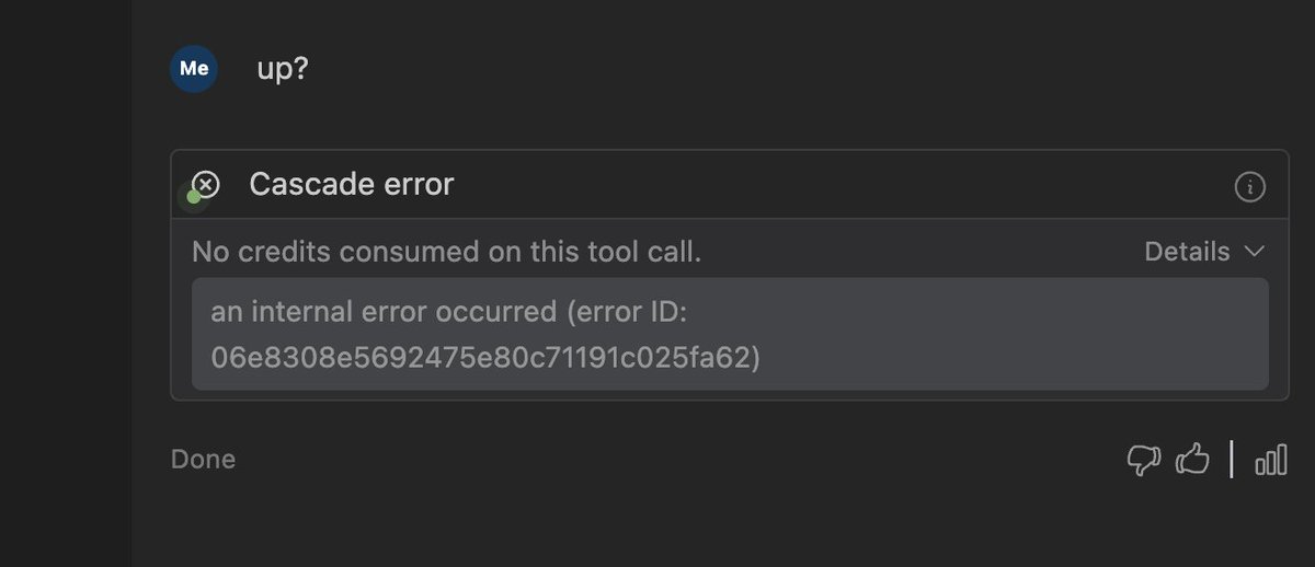 anurag_maher's tweet photo. @windsurf_ai @codeiumdev are you down? I am getting this error intermittently https://t.co/2s8s0eF4kH
