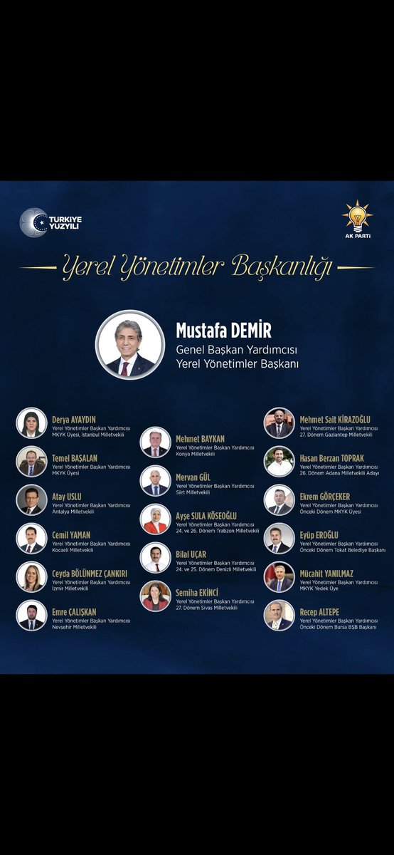 Ak Parti Genel Merkez Yerel Yönetimler Baskan Yardimciligi tevdi edilen kardesim <a href="/berzantoprak/">Berzan Toprak</a> tebrik ediyor basarilar diliyorum.
<a href="/mustafademir/">Mustafa Demir 🇹🇷</a>