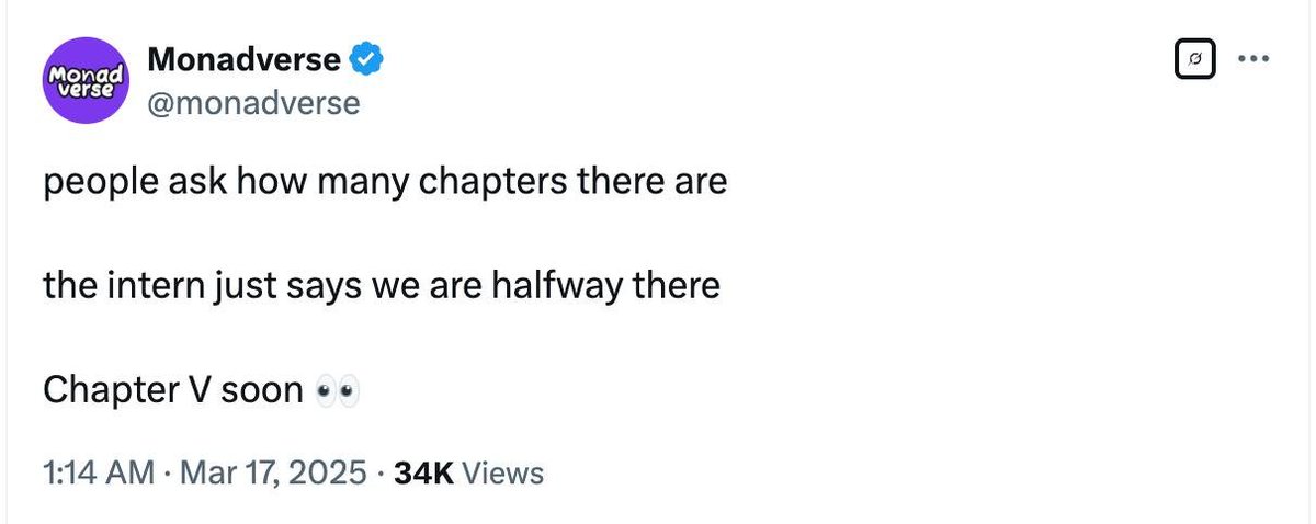 GameFiNFTNexus's tweet photo. Monadverse Chapter 5 Update

The project has just announced that it is about to go 1/2 of the way, so there will probably be 10 chapters in total. The following chapters will have fewer and fewer supplies, and the upcoming chapter 5 is expected to have 99,999 NFTs. https://t.co/t1QhnqrSZV