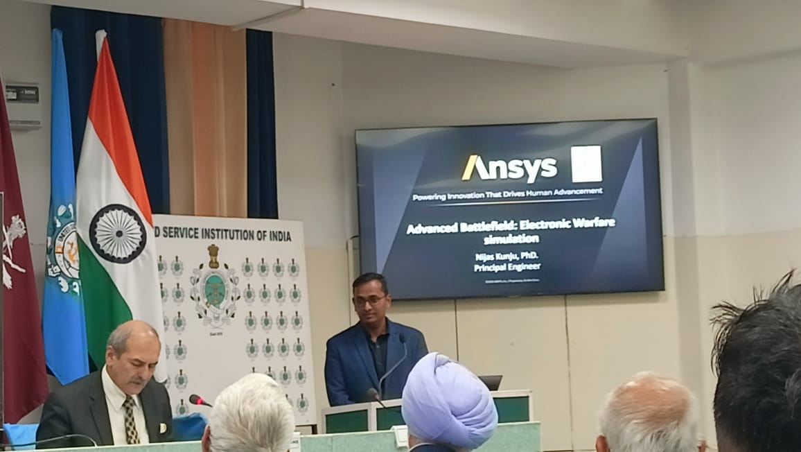 USIofIndia's tweet image. Dr. Nijas Kunju, Principal Engineer @Ansys, discusses Electronic Warfare Systems (EWS) with multiple sensors, updating data &amp;amp; libraries for better digital modeling of the environment. #EWS #DigitalModels #Ansys #TechTalk&quot;