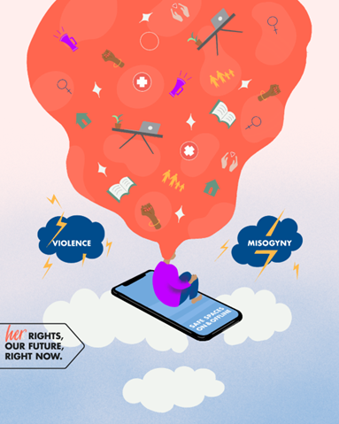 Digital Spaces Must Be Safe for Women! 
58% of women &amp; girls experience online harassment. Online GBV is real, harming safety, rights &amp; participation. The internet is women’s space too!
Protect, empower &amp; demand accountability.
#HerRightsOurFuture #StopOnlineGBV #IWD2025