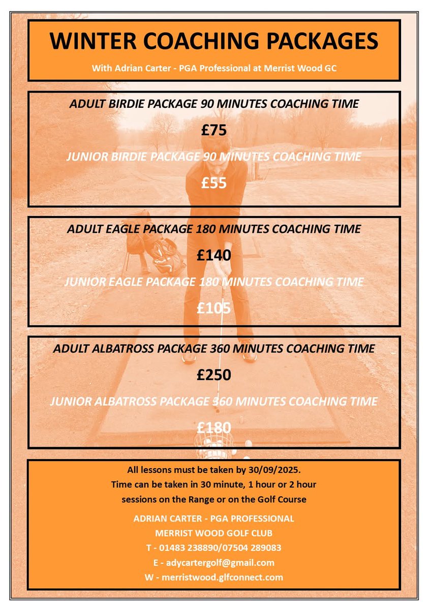 adycartergolf's tweet photo. ***LIMITED TIME SPECIAL OFFER***

Take advantage of my Winter Coaching Packages prices by booking before the 31/3/25 and get your Golf in shape throughout this Spring &amp; Summer.

You can purchase online at https://t.co/ESOegXBaCI or by calling me on 07504 289083

#improveyourgolf https://t.co/DIGZeFpdXg