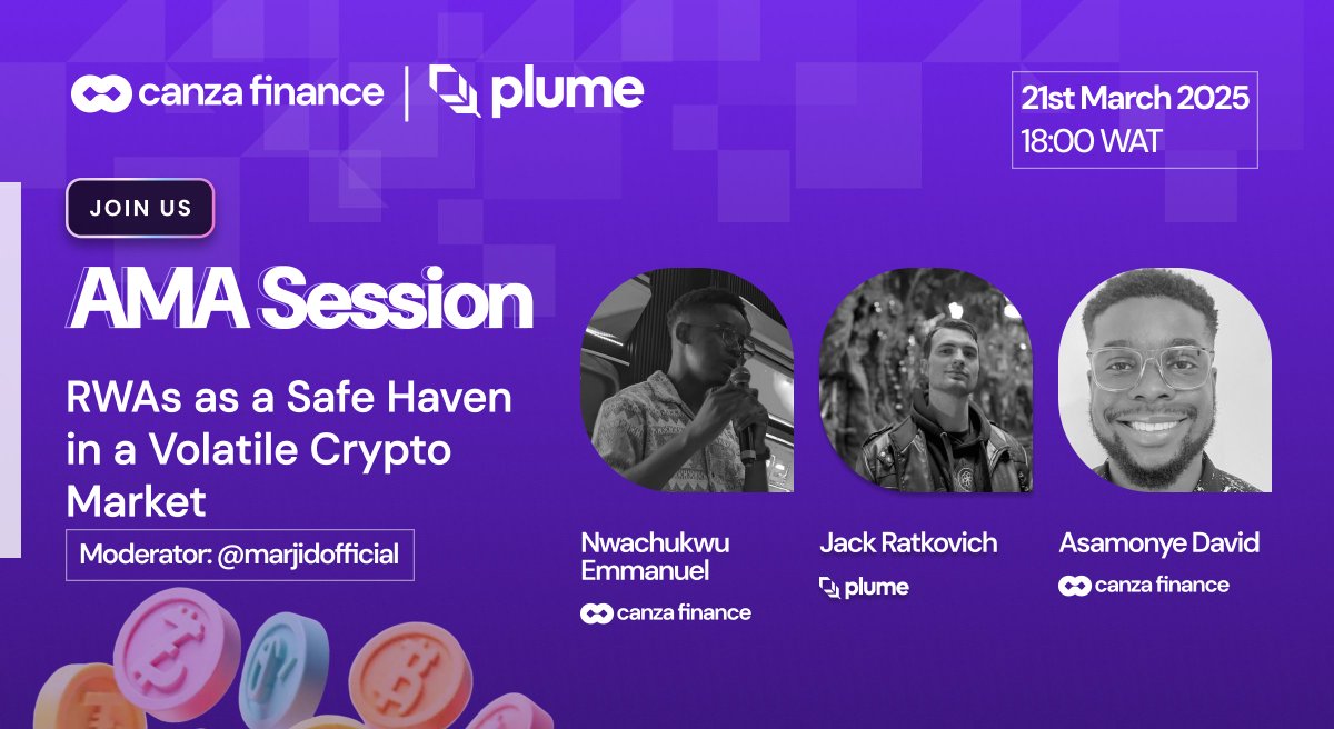 Canza Finance (@canza_finance) on Twitter photo Join us for an AMA with @plumeNetwork
on March 21st, 2025, 18:00 WAT
moderated by <a href="/marjidofficial/">Marjid Cryptonite</a>
🔗 x.com/i/spaces/1eaJb…
We're diving deep into the world of Real-World Assets (RWA), a space where both startups are innovating and pushing boundaries.
Whether you're a Join us for an AMA with @plumeNetwork
on March 21st, 2025, 18:00 WAT
moderated by <a href="/marjidofficial/">Marjid Cryptonite</a>
🔗 x.com/i/spaces/1eaJb…
We're diving deep into the world of Real-World Assets (RWA), a space where both startups are innovating and pushing boundaries.
Whether you're a