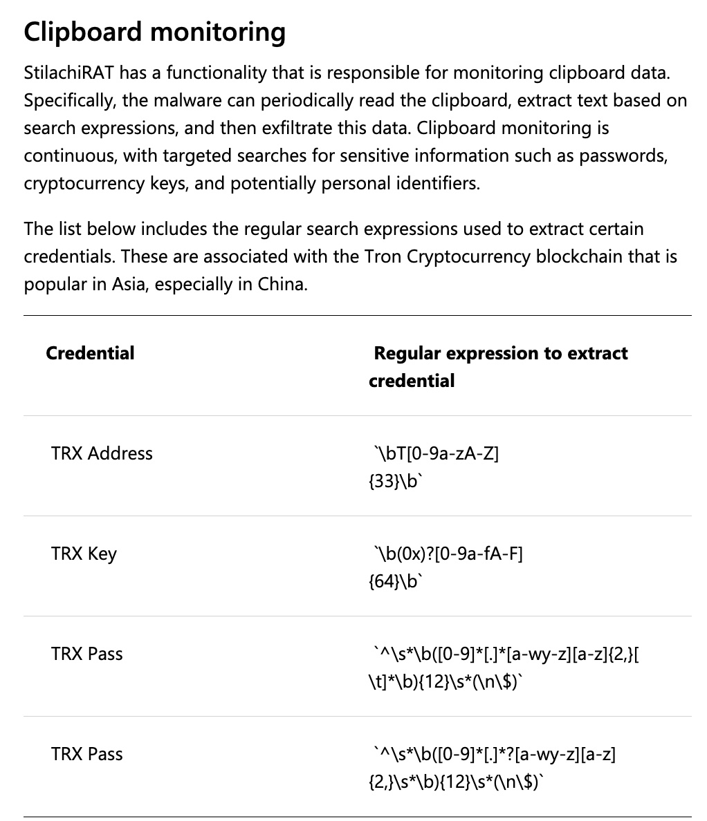 🚨SlowMist Security Alert🚨 Microsoft Incident Response researchers  uncovered a novel remote access trojan (RAT) named #StilachiRAT that uses a  variety of methods to steal information from target systems, such as:  ➡️Digital wallet