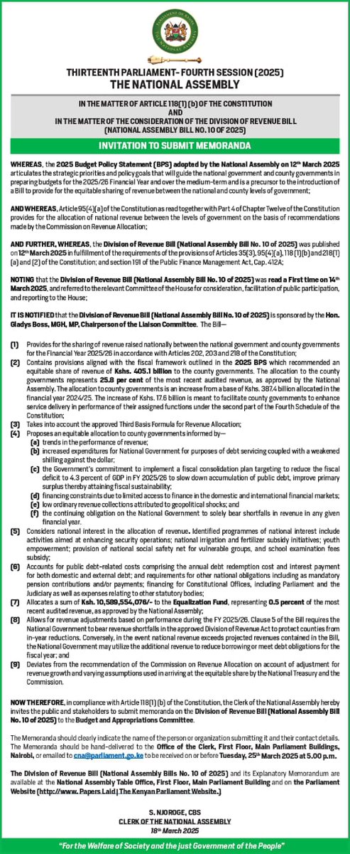 Bajeti Hub (@bajeti_hub) on Twitter photo The <a href="/NAssemblyKE/">National Assembly KE</a> has invited the public to review and share their views on the đđ˘đŻđ˘đŹđ˘đ¨đ§ đ¨đ đđđŻđđ§đŽđ đđ˘đĽđĽ đđđđ. âŁ
âŁ
âŁDocument Link:shorturl.at/HcyeL
âŁ
The deadline for participation is on or before đđđđĄ đđđŤđđĄ đđđđ đđ đ:đđđŠđŚâŁ The <a href="/NAssemblyKE/">National Assembly KE</a> has invited the public to review and share their views on the đđ˘đŻđ˘đŹđ˘đ¨đ§ đ¨đ đđđŻđđ§đŽđ đđ˘đĽđĽ đđđđ. âŁ
âŁ
âŁDocument Link:shorturl.at/HcyeL
âŁ
The deadline for participation is on or before đđđđĄ đđđŤđđĄ đđđđ đđ đ:đđđŠđŚâŁ
