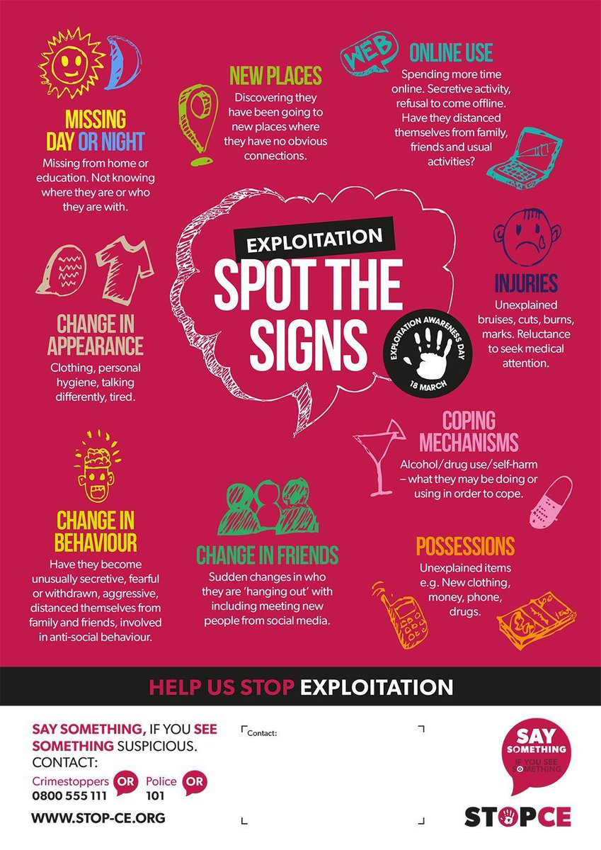 EVERYONE HAS A ROLE TO PLAY IN RAISING AWARENESS OF CHILD EXPLOITATION!

National Child Exploitation Awareness Day is today - March 18.

Spot the signs, say something, if you see something.

For more information on Child Exploitation 👇

stop-ce.org

#CEADay25