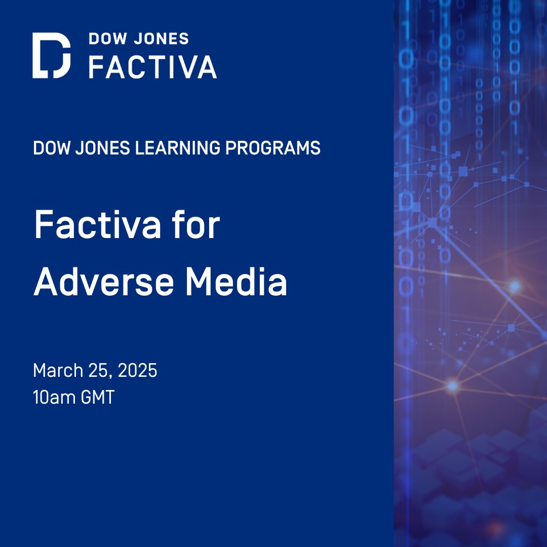 DowJones's tweet image. Discover how to monitor #AdverseMedia news about #ThirdParties with the help of #Factiva in our upcoming #training session: bit.ly/43THvRP