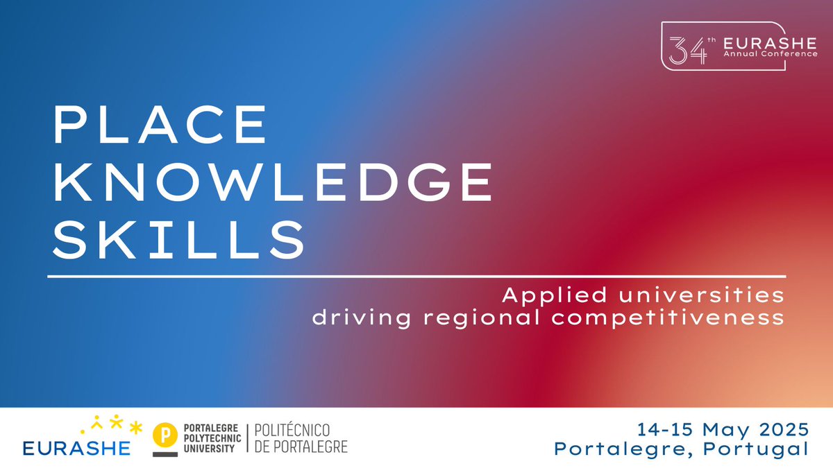 🚀On 14-15 May, EURASHE is organising its 34th Annual #Conference in Portalegre (PT) under the theme "Place, Knowledge, Skills: Applied universities driving regional competitiveness".

Discover this year's edition on the conference's website ⬇️
eurashe.eu/events/annual-…