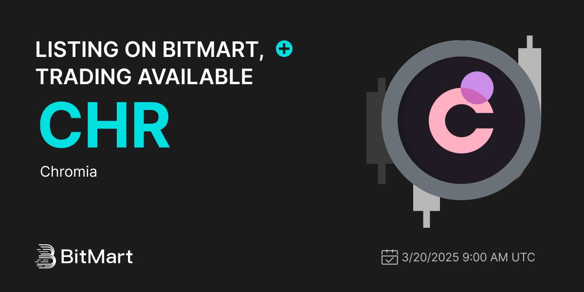 BitMart (@bitmartexchange) on Twitter photo #BitMart will list Chromia (CHR) <a href="/Chromia/">Chromia | Power to the Public</a> on our digital assets platform on March 20, 2025 🤩
💰Trading pair: CHR/USDT
💎Deposit: 3/18/2025 9:00 AM UTC
💎Trading: 3/20/2025 9:00 AM UTC
Learn more: bitmart.zendesk.com/hc/en-us/artic… #BitMart will list Chromia (CHR) <a href="/Chromia/">Chromia | Power to the Public</a> on our digital assets platform on March 20, 2025 🤩
💰Trading pair: CHR/USDT
💎Deposit: 3/18/2025 9:00 AM UTC
💎Trading: 3/20/2025 9:00 AM UTC
Learn more: bitmart.zendesk.com/hc/en-us/artic…