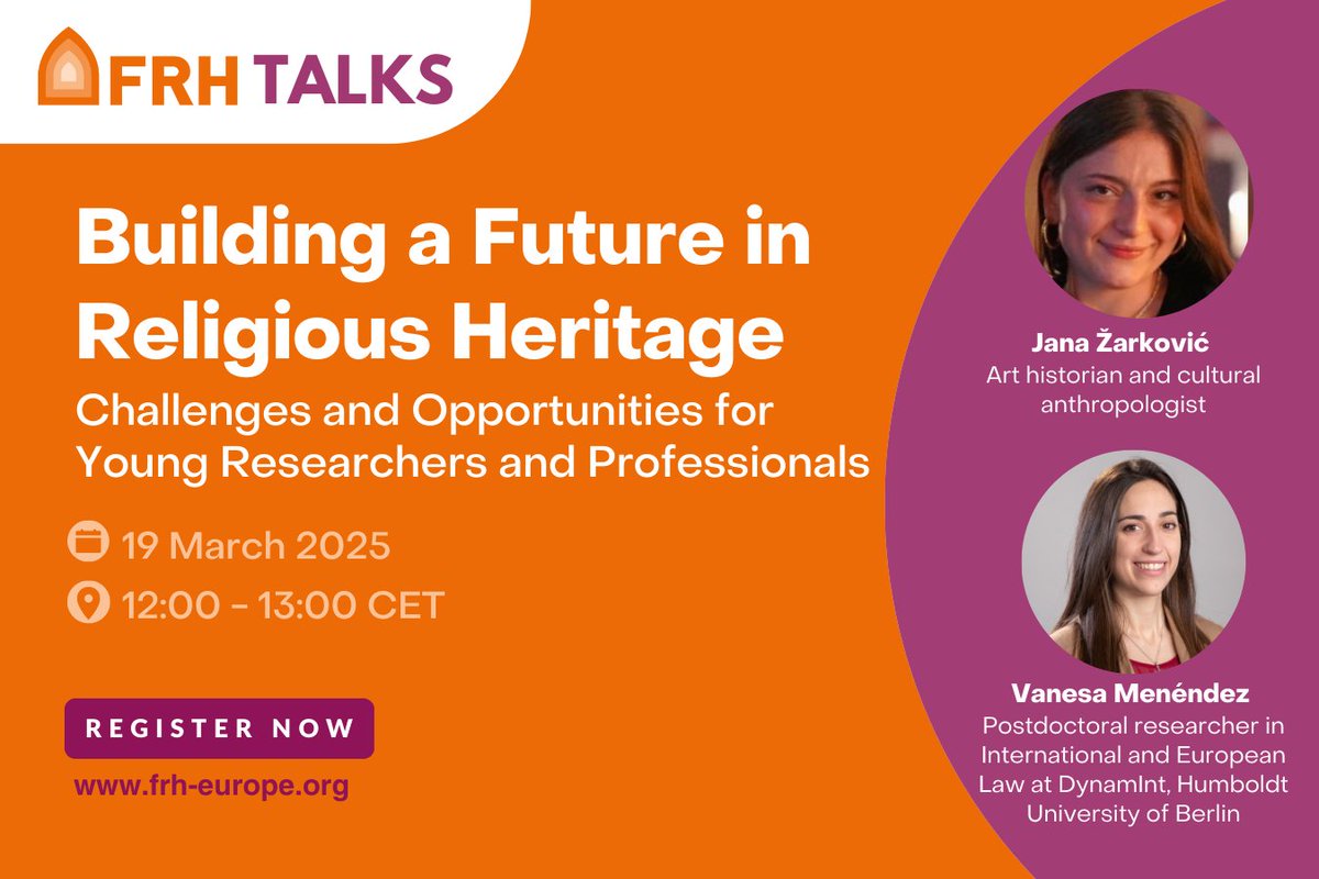 💻Join us tomorrow for the presentation of the publication "Building a Future in Religious Heritage. Challenges and Opportunities for Young Heritage Professionals"📙 with Jana Zarkovic and Vanesa Menéndez Montero🎙️!

More info &amp; registrations👉bit.ly/4kxtF0V