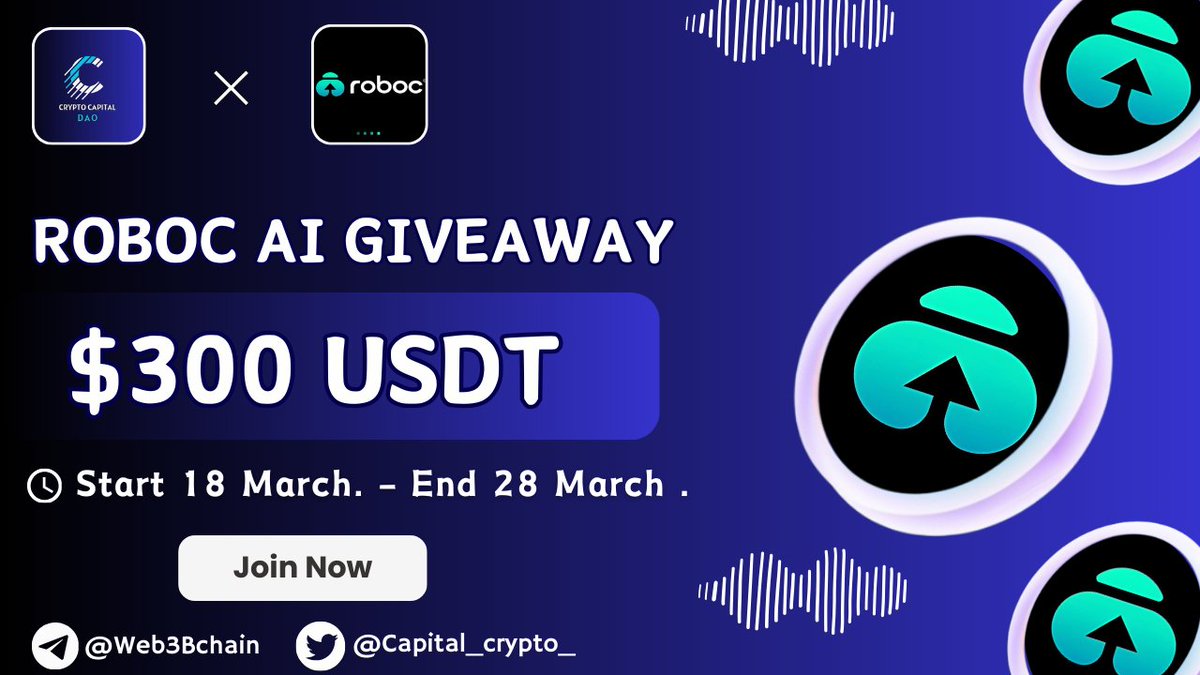 Crypto Capital Dao (@capital_crypto_) on Twitter photo 🥳 Crypto Capital Dao x Roboc Ai #Giveaway
🏆 Prize Pool: $300 USDT For Giveaway
To Enter:
✅ Follow <a href="/Roboc_ai/">Roboc Ai ( 🤖 - 🦾)</a>
✅ Complete the Task: ⬇️
forms.gle/9n9B3hv3xXfdUU…
#Airdrop #Giveaway #BSC #Crypto #BNB #TaskOn #IDOs #Blockchain 🥳 Crypto Capital Dao x Roboc Ai #Giveaway
🏆 Prize Pool: $300 USDT For Giveaway
To Enter:
✅ Follow <a href="/Roboc_ai/">Roboc Ai ( 🤖 - 🦾)</a>
✅ Complete the Task: ⬇️
forms.gle/9n9B3hv3xXfdUU…
#Airdrop #Giveaway #BSC #Crypto #BNB #TaskOn #IDOs #Blockchain