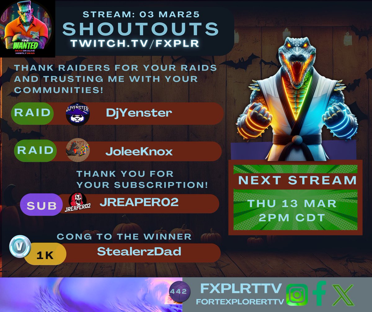 fortexplorerttv's tweet photo. 🚨 HUGE SHOUTOUT to @DjYenster & #JoleeKnox for the incredible Raids tonight! 🚨 @Jreaper02 for the generosity & congrats to @StealerzDad on 1K VBucks⚡🔥 #forte #fxplrttv #fortexplorerttv #fortegives #fxplrsquad #llamatastic #maxbocomics https://t.co/rCs219EGvK