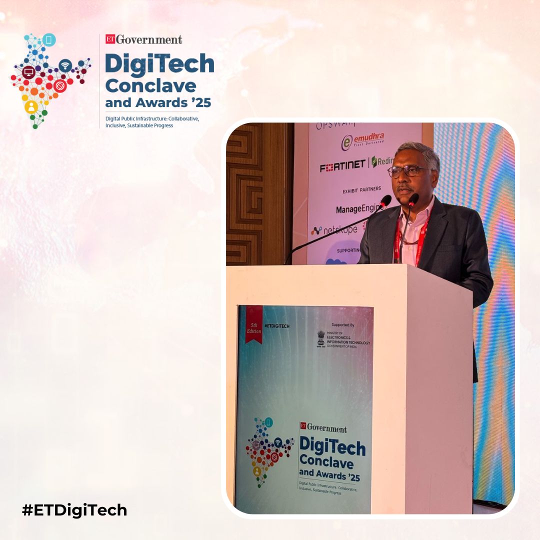 ET_Government's tweet photo. Insightful perspectives take center stage! Arvind Kumar, Director General, Software Technology Parks of India, delivers the Keynote Address at #ETDigiTech,
Know More: https://t.co/P8EfsOH28J
#ETGovernment #ETDigiTech #IndiaStack #DigitalTransformation #Networking #EconomicTimes https://t.co/0s0hv8RMK2