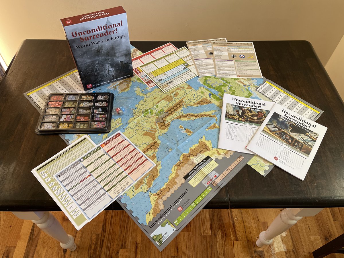 cardBoardmember's tweet photo. Unconditional Surrender!: Designed by Salvatore Vasta, published by @GMTGames in 2014. A strategic wargame—Axis, Western, and Soviet factions vie for Europe, ‘39-45, with low counter density and big-picture destiny. #wargaming #WWII #UnconditionalSurrender https://t.co/vofCL01Khn