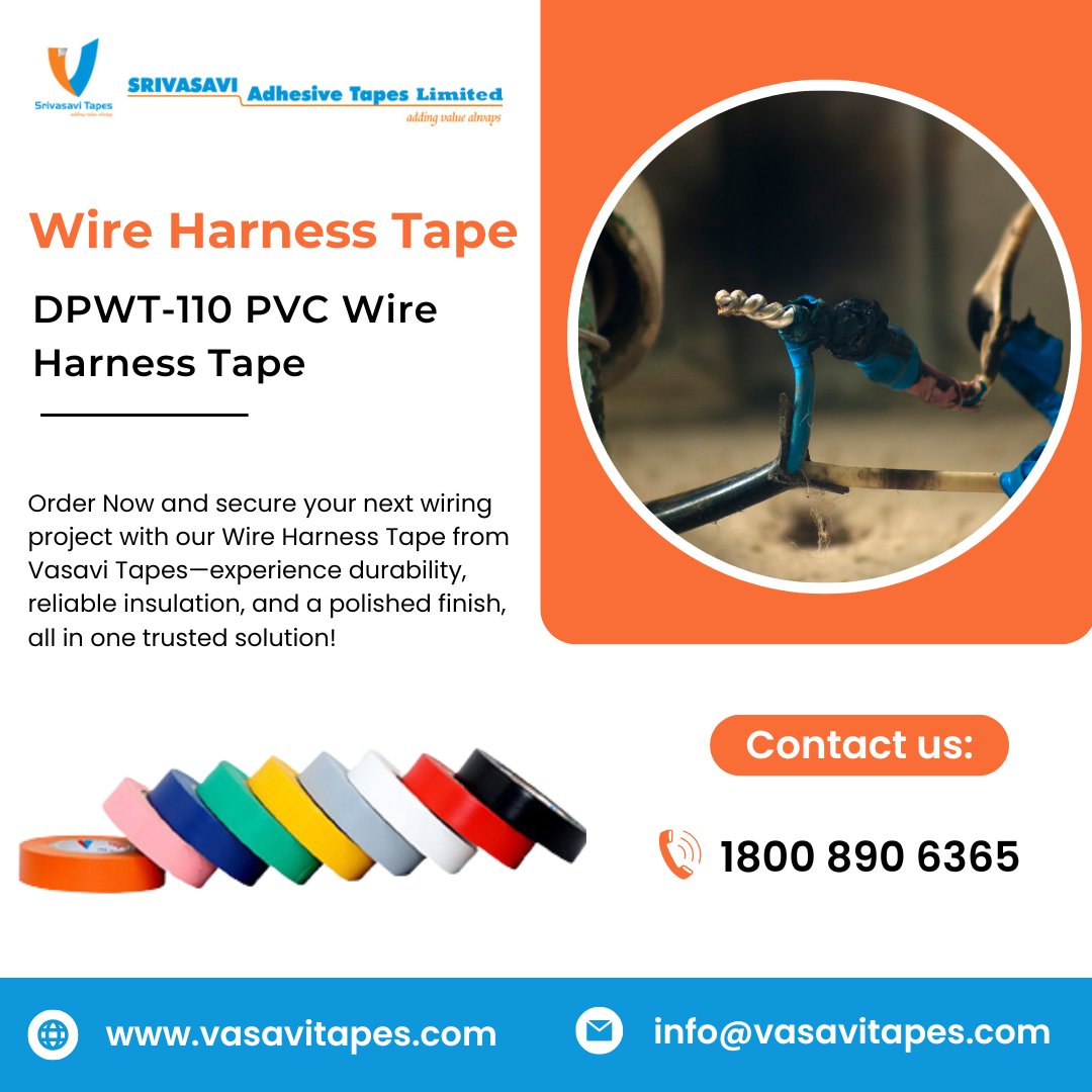 srivasavi_tapes's tweet image. Wire Harness Tape - DPWT-110 PVC Wire Harness Tape

Achieve impeccable wire management and secure bundling in automotive, electronics, and industrial applications. 

Contact: 080-23629383
vasavitapes.com/dpwt-110-pvc-w…

#WireHarnessTape #VasaviTapes #TapeSolutions #WireManagement
