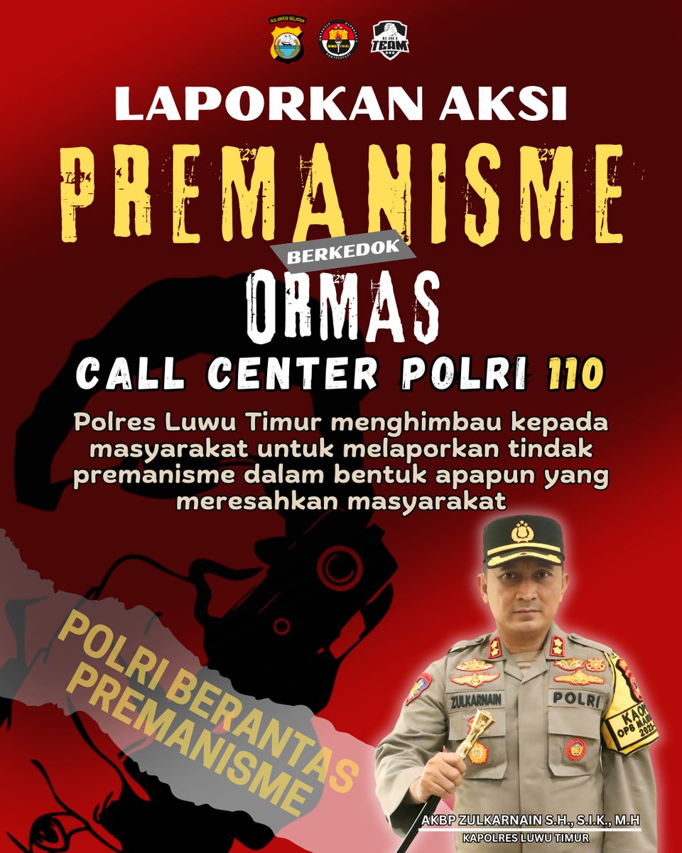 Tolak Premanisme! Kita bersama ciptakan lingkungan yang aman, nyaman, dan bebas dari ancaman.

#IndonesiaBebasPreman #PolriUntukMasyarakat