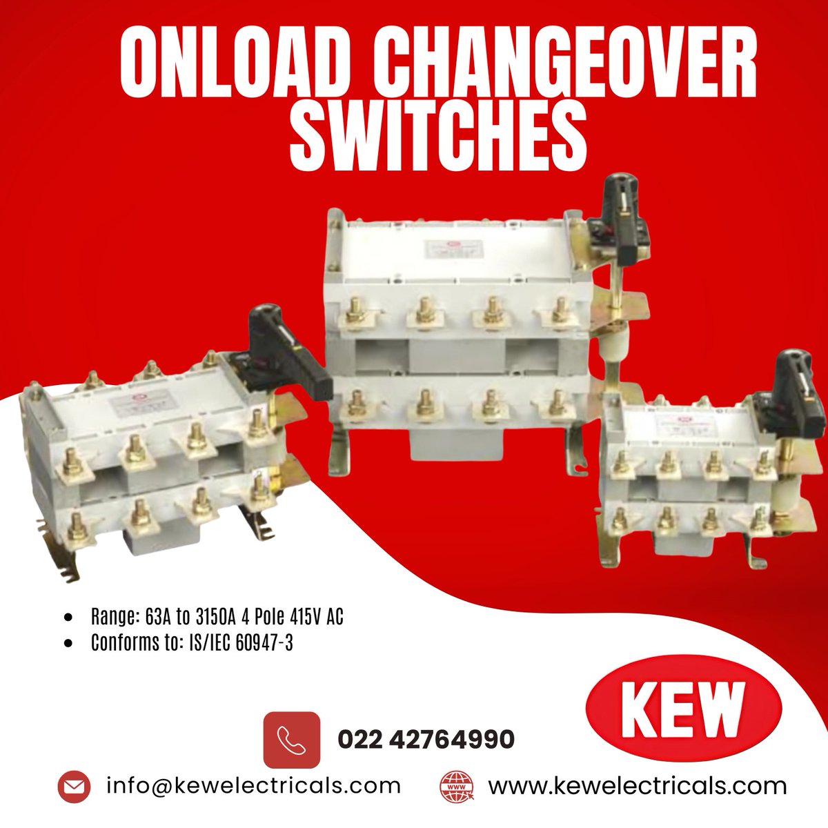 KEWELECTRI1965's tweet image. Onload Changeover Switches - KEW

✅ Available in 3 frame sizes, ranging from 40A to 630A
✅ Offered in open execution or with an enclosure for flexibility
✅ Ensures reliable on-load switching and secure circuit breaking

#LoadBreakSwitch #ElectricalSafety #PowerControl #KEW