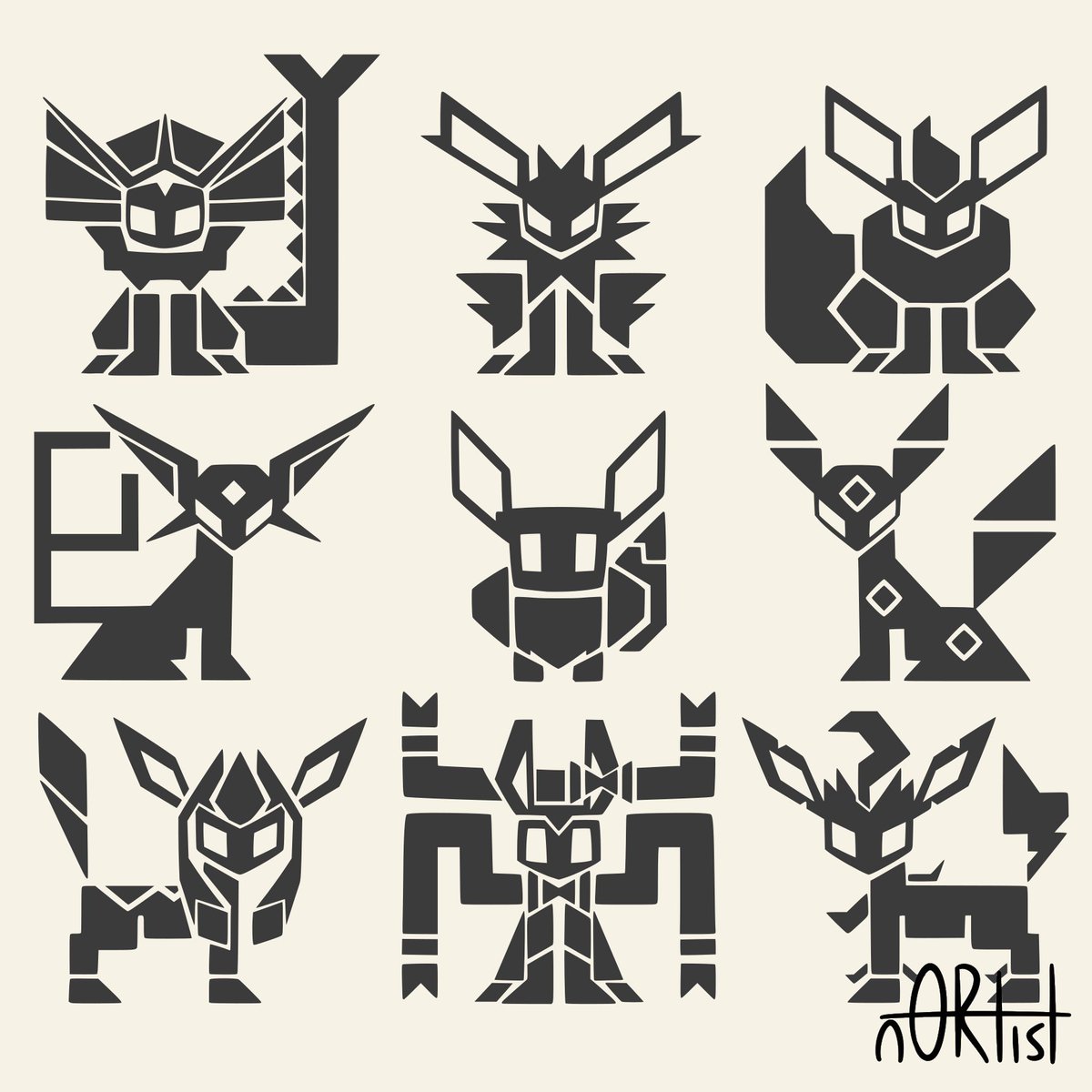 I drew stylized icons of the eeveelutions for an old YouTube video. Check it out in the reply! #pokemon #fanart