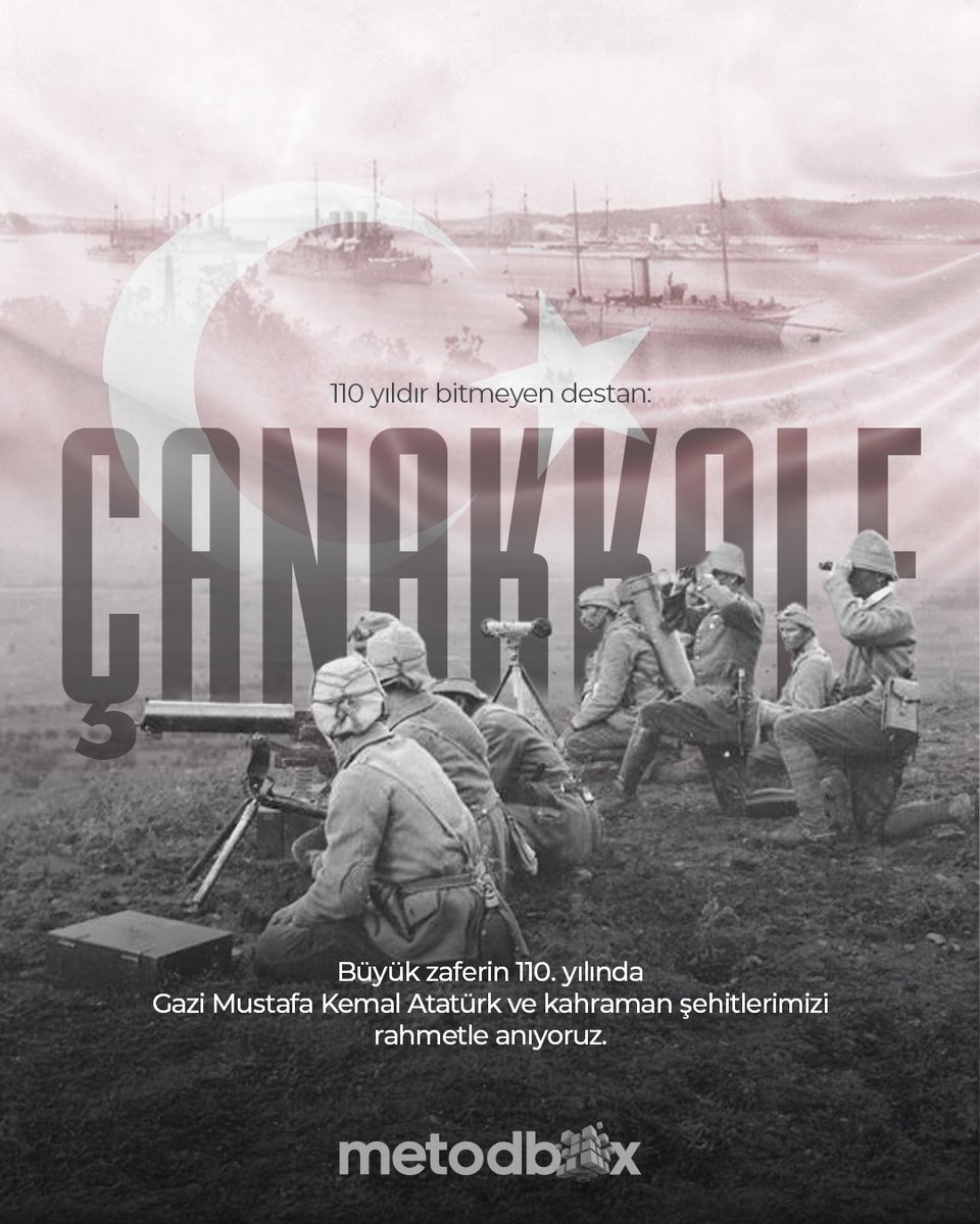 Çanakkale, sadece bir savaş değil; inancın, azmin ve vatan sevgisinin en büyük sembolüdür.
Bu toprakları bize vatan kılan Gazi Mustafa Kemal Atatürk ve tüm şehitlerimizi rahmet, minnet ve saygıyla anıyoruz. 🇹🇷 
 
#metodbox #18Mart1915 #canakkalezaferi