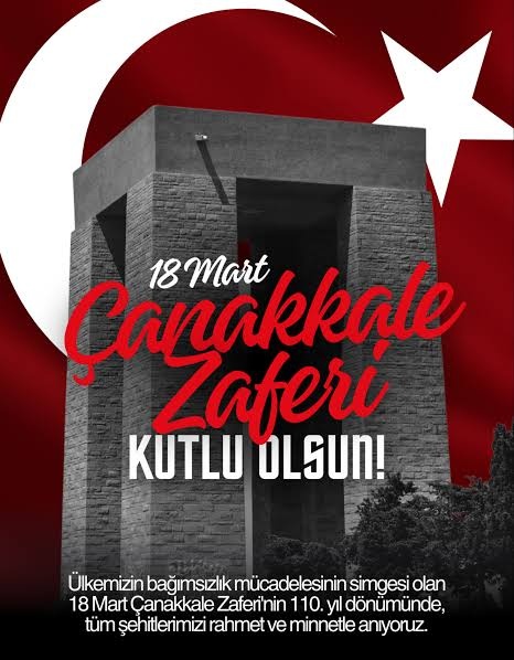 Çanakkale Zaferi'mizin 110. yıl dönümünde tüm şehitlerimizi ve gazilerimizi rahmet ve minnetle anıyoruz. 
#canakkalezaferi #CanakkaleGecilmez