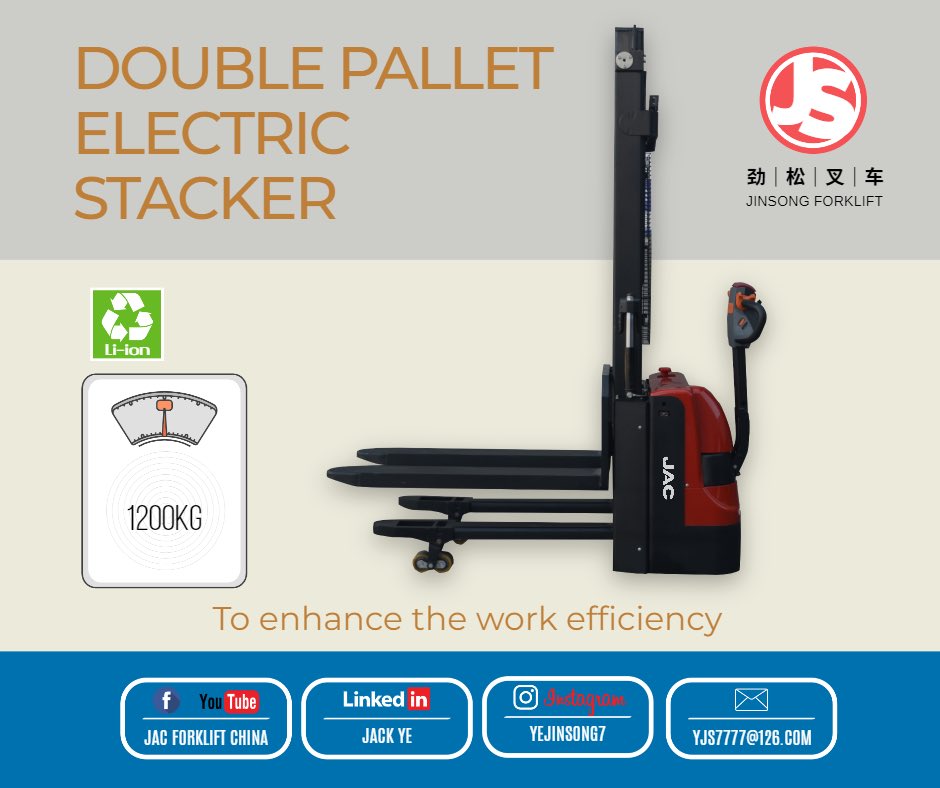 yejinsong7's tweet photo. 1200kg Double pallet electric stacker
#jackforklift #yjsforklift #stacker #jsforklift #劲松叉车 #forklift #forklifts #jacforklift #jacforkliftchina #forkliftdriver #вилочныйпогрузчик #maquina #지게차 #heftruck #รถยก #empilhadeira #gabelstapler #pallettruck #electricforklift https://t.co/YSPOmcVGBg